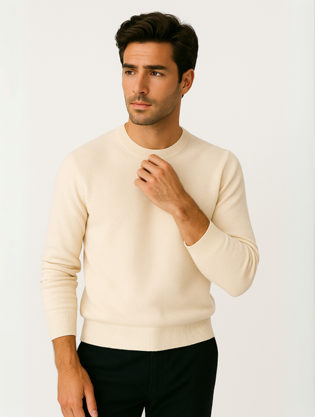 Merino Wool Sweater Beige for Men – Old Money Elegance