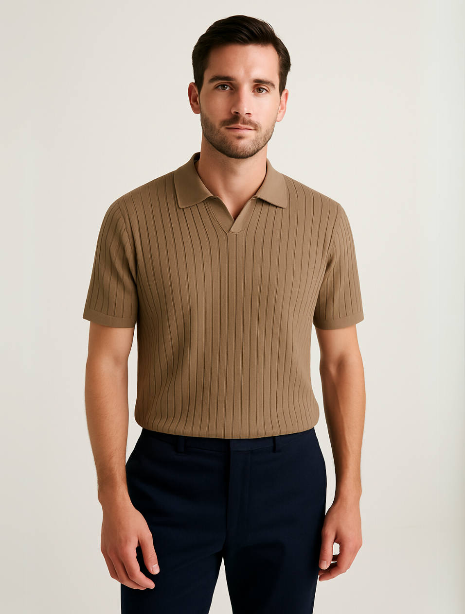 V-Neck Polo Brown for Men – Refined Old Money Style