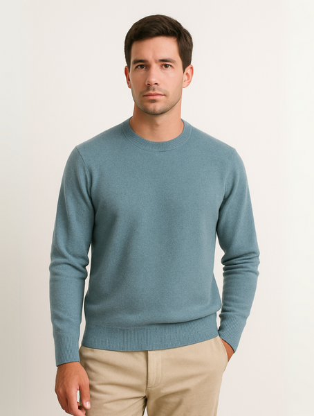 Merino Wool Sweater Sage Blue for Men – Old Money Elegance